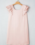 Textured Flutter Sleeve Square Neck Bow Back Dress
