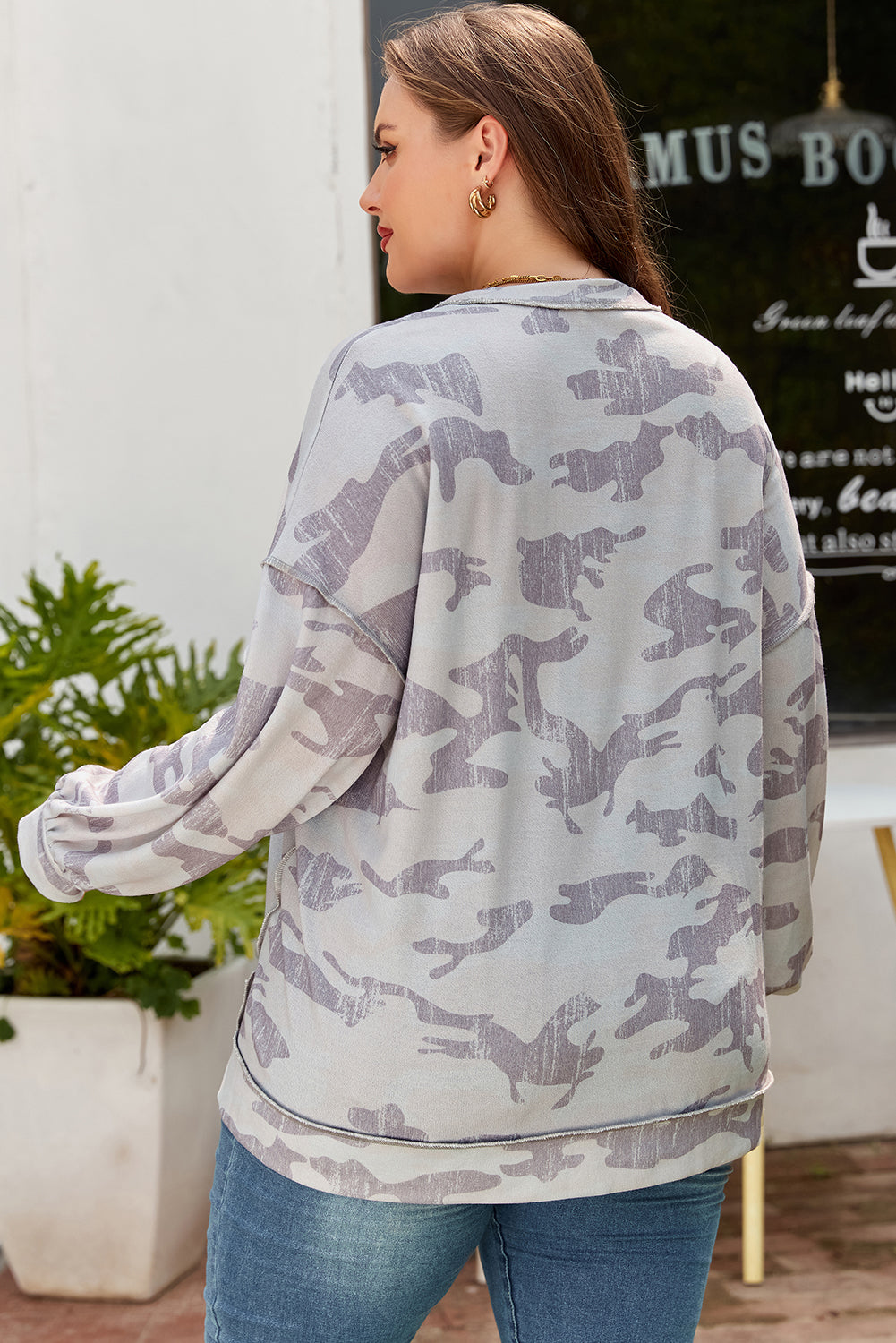 Plus Size Camouflage Crewneck Sweatshirt