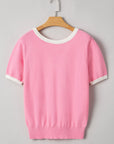 Mercy Bow V-Shape Cut Back Short Sleeve Sweater