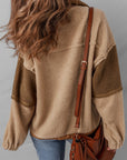 Colorblock Sherpa Patchwork Half Button Sweatshirt