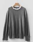 Lace Trim Patchwork Buttoned Cuff Sweater