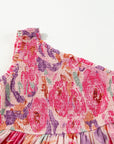 Abstract Floral One-Shoulder Shirred Maxi Dress