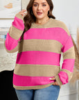 Plus Size Stripe Colorblock Drop Shoulder Sweater