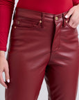 Faux Leather Tummy Control High Waisted Straight: Red