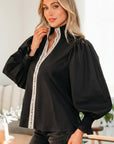 Estrella Flounce Sleeve Trim Blouse