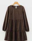 Solid Lantern Sleeve Tiered Mini Dress
