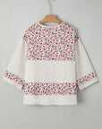 Floral Gauze Patchwork 3/4 Sleeve Blouse