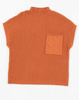 Solid Ribbed Knit Patch Pocket Short Sleeve Sweater