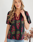 Zoe Contrast Slit Neckline Blouse