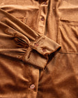 Plus Size Velvet Button-Up Pocketed Drop Shoulder Shirt