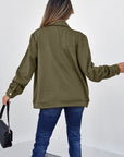 Solid Flap Pocket Shirt Collar Zip Up Jacket