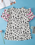 Capri Floral Ric Rac Ruffle Sleeve Blouse
