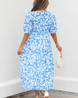 Floral V-Neck Puff Sleeve Flowy Maxi Dress
