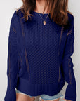 Textured Knit Eyelet Long Sleeve Sweater
