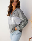 Taytum Patchwork Drawstring Hooded Long Sleeve Top