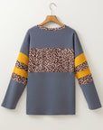 Leopard Patchwork Colorblock Drop Shoulder Top