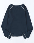 Solid Waffle Knit Round Neck Long Sleeve Top