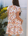 Floral Geometric Ruffle Trim Mini Dress