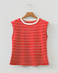 Stripe Ribbed Trim Round Neck Tank Top