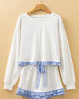 Ruffle Trim Patchwork Pullover and Shorts Set