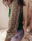 Floral Patchwork Puff Sleeve Sweater