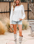 Allison Eyelet Embroidered Smocked Cuff Sheer Blouse