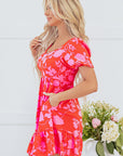 Floral Bubble Sleeve Sweetheart Neck Ruffle Mini Dress
