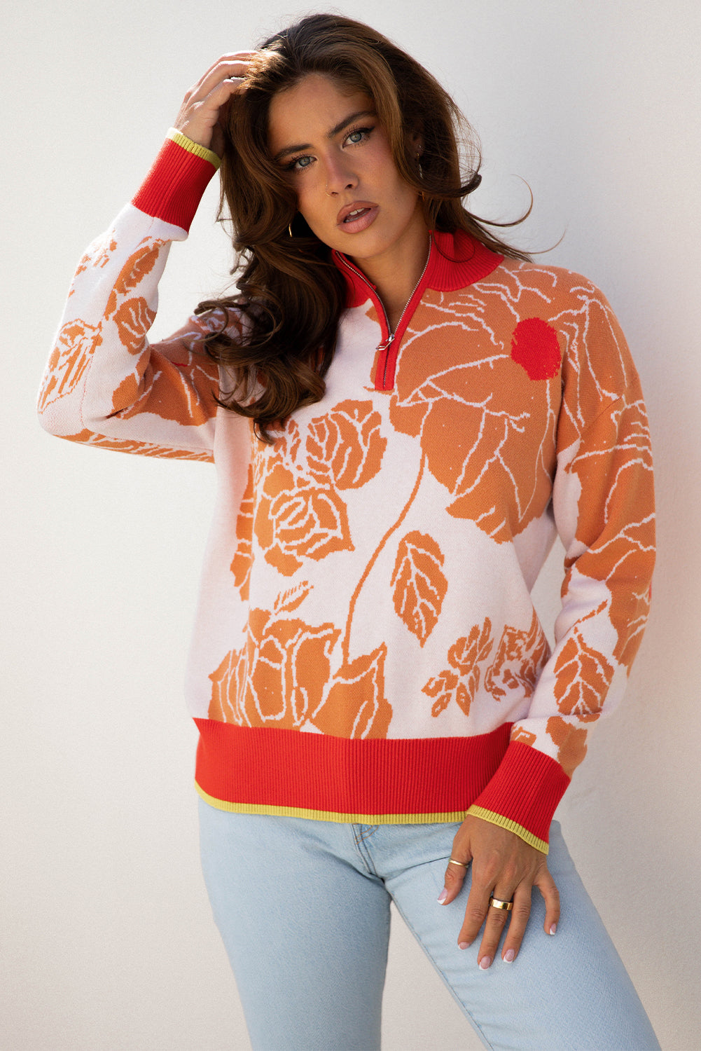 Theaella Zip Collared Pullover Sweater