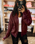 Waffle Zip Up Snap Button Hooded Jacket