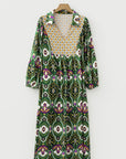Plus Size Floral Patchwork Collared V-Neck Maxi Dress