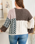 Plus Size Colorblock Cable Knit Tie Back Sweater