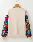 Floral Sleeve Textured Knit Drop Shoulder Top