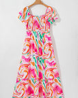 Abstract Ruffle Sleeve Smocked Maxi Dress