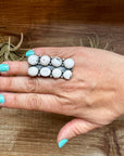 White Buffalo Turquoise Ring – 8-Stone Adjustable Long Statement Ring