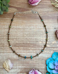 14” Bronze Seed Bead Necklace with Real Turquoise rondelle