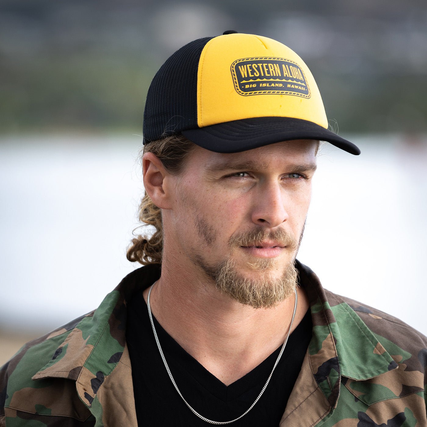 Black Gold Foam Trucker Hat With Rope Logo