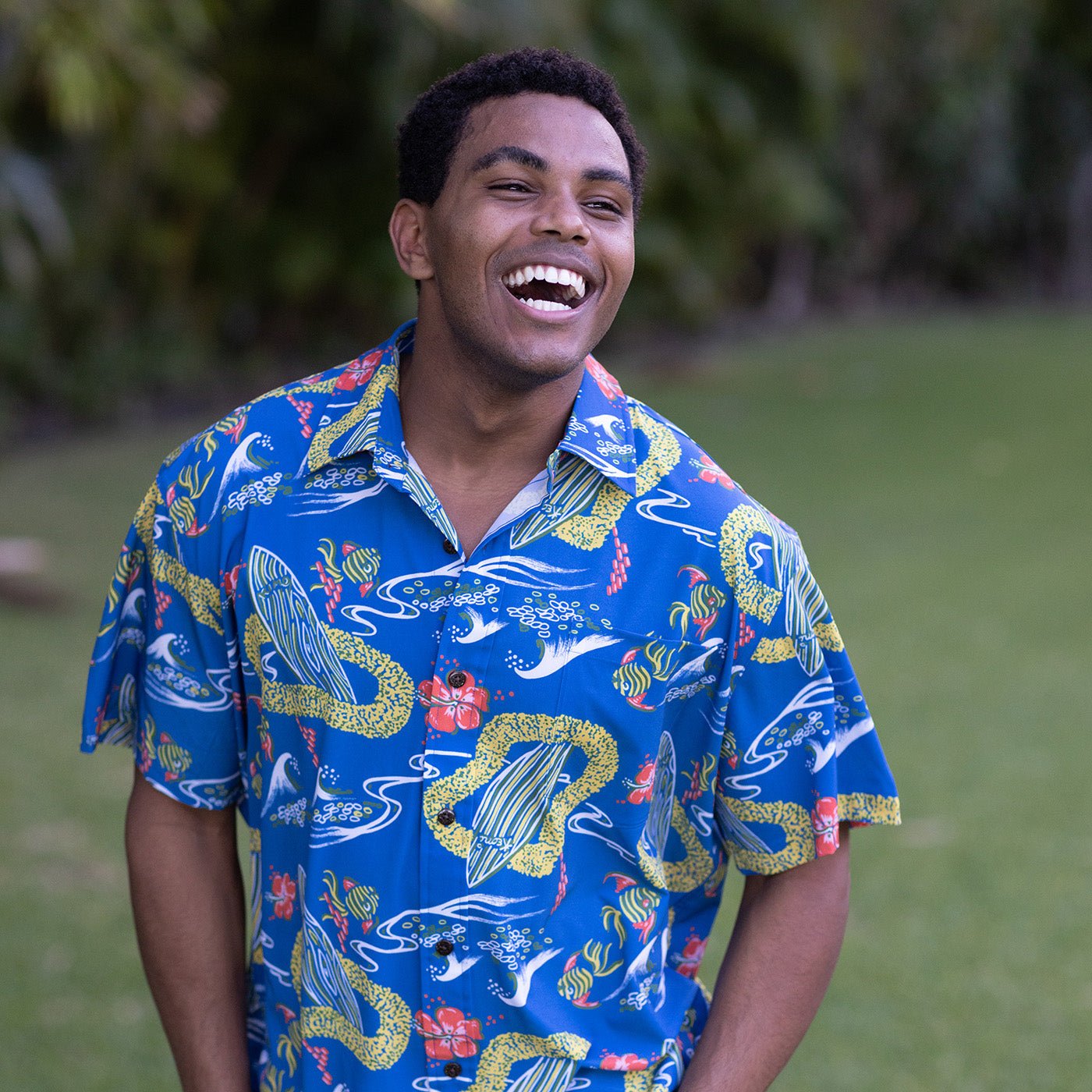 Waikiki Inspired Mid Century Surf Shirt In Ocean Blue Lightweight Breathable EverydayPerformance