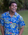 Waikiki Inspired Mid Century Surf Shirt In Ocean Blue Lightweight Breathable EverydayPerformance