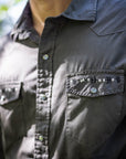 Classic Western Pearl Snap Shirt Featuring Subtle Embroidered Leaves And Blossoms