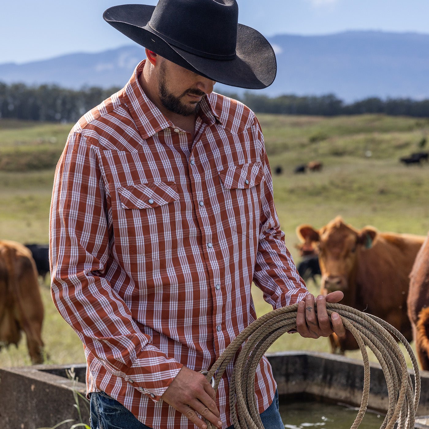 Red Palaka Western Snap Shirt With Lightweight Poly Cotton Fabric Everyday Wearable