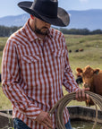 Red Palaka Western Snap Shirt With Lightweight Poly Cotton Fabric Everyday Wearable