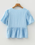 Bow Textured Puff Sleeve Babydoll Blouse