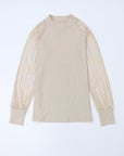 Stripe Ribbed Mesh Long Sleeve Crewneck Top
