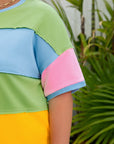 Plus Size Colorblock Raw Edge Short Sleeve T-Shirt