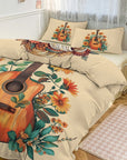 Boho Dolly Guitar Design 3-Piece Bedding Set (1 Duvet Cover + 2 Pillow Shams) – 102"×90"