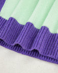 Colorblock Stitched V-Neck Drop Shoulder Sweater