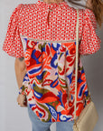 Paisley Geometric Patchwork Puff Sleeve Blouse