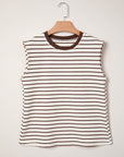 Stripe Ribbed Trim Round Neck Tank Top