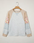 Floral Waffle Knit Patchwork Raglan Long Sleeve Top