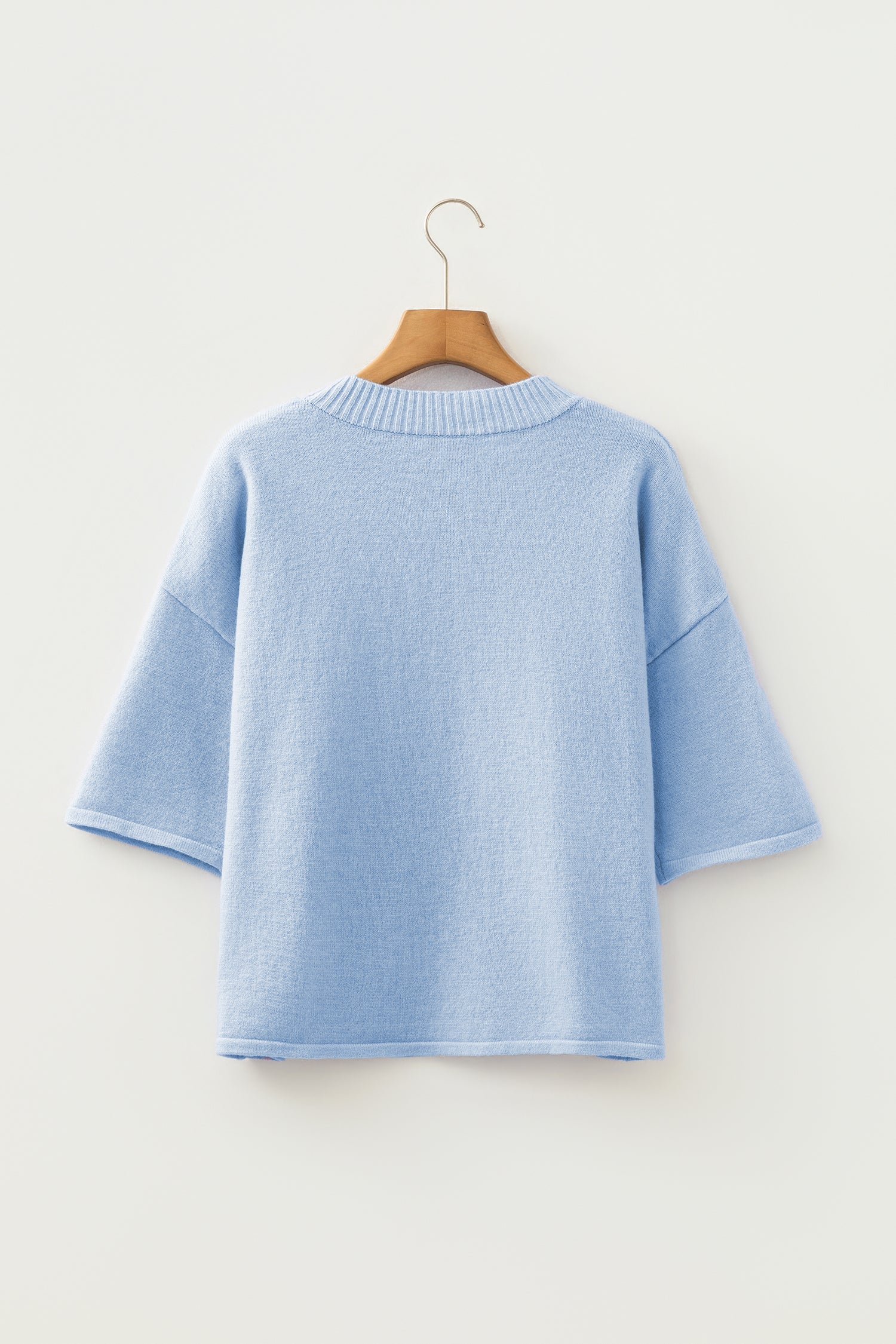 Solid 3/4 Sleeve Boxy Button-Down Cardigan